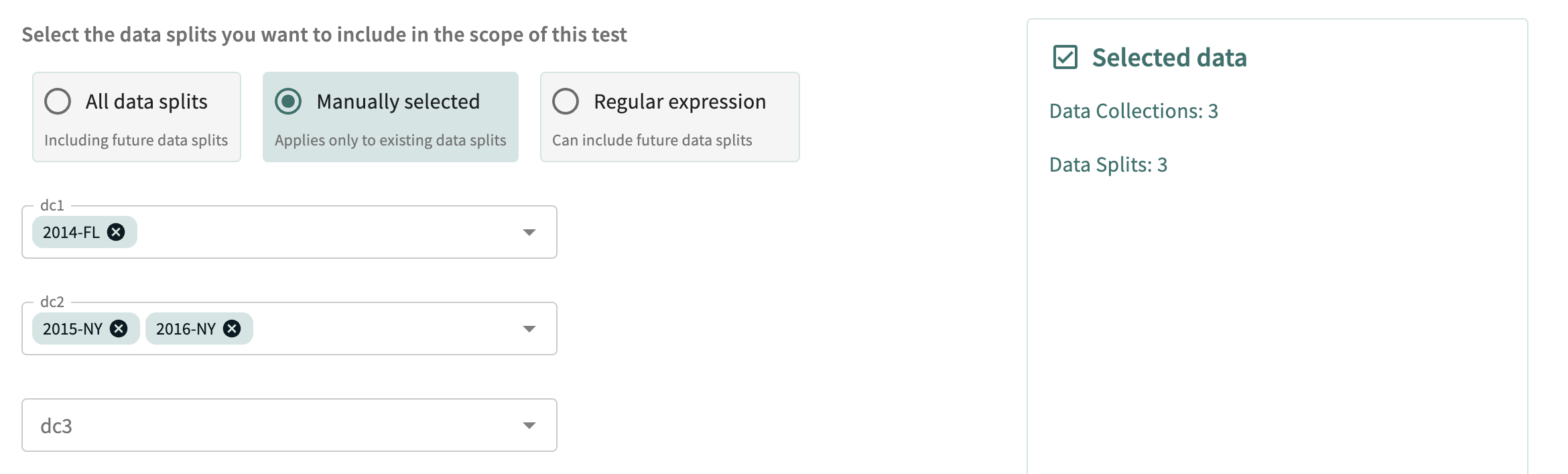 Model test manual data split definition