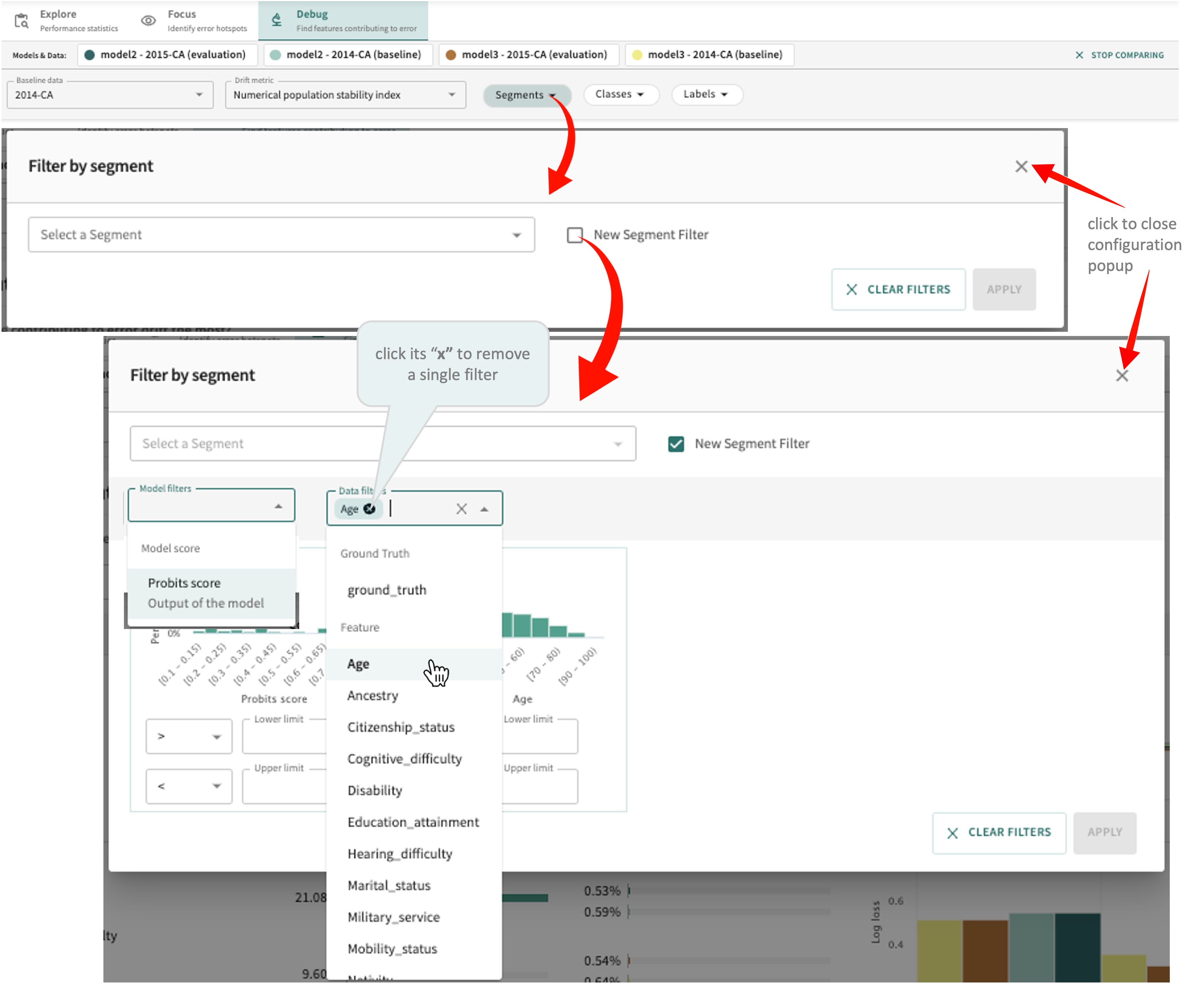 select or change the segment filter