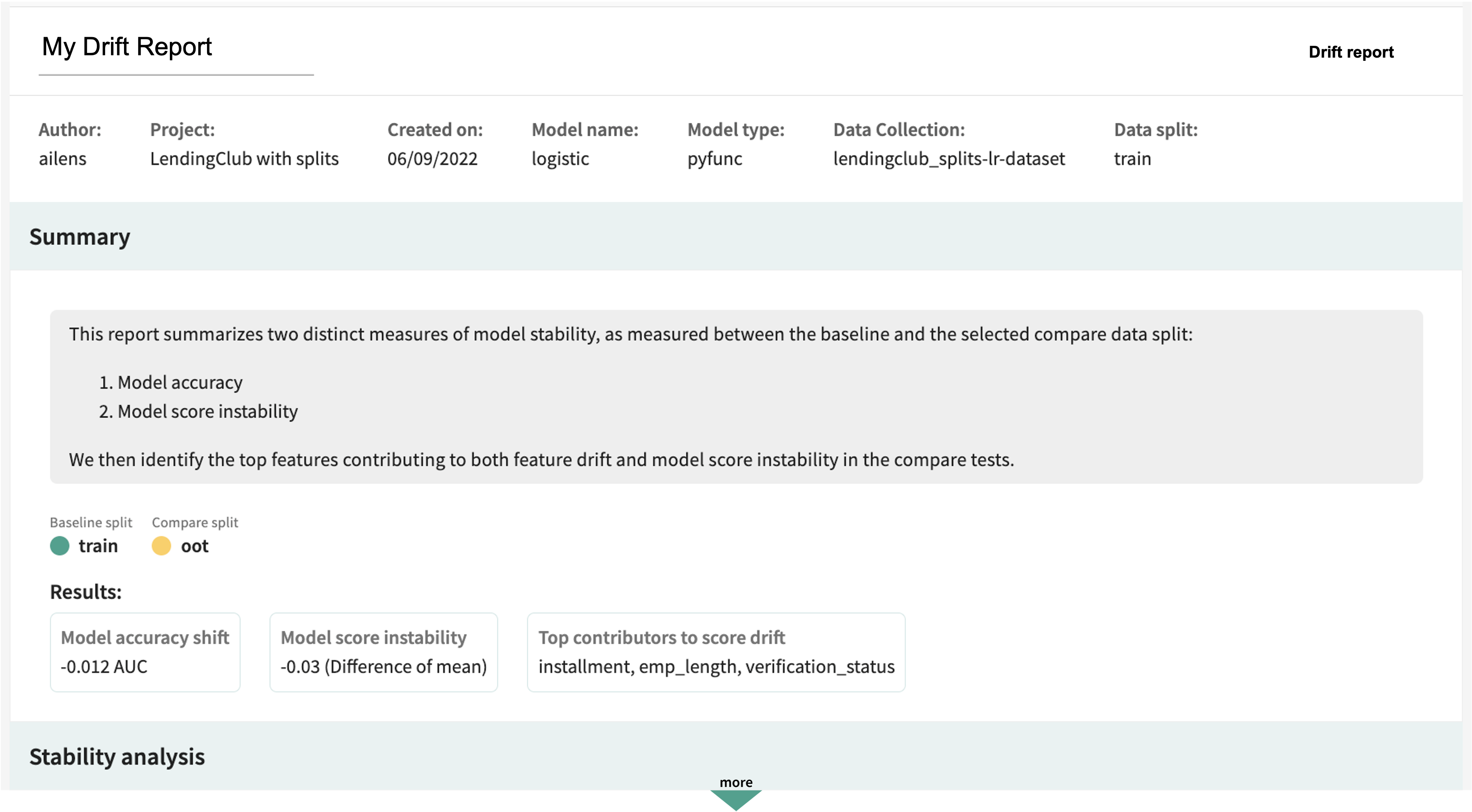 generated drift report